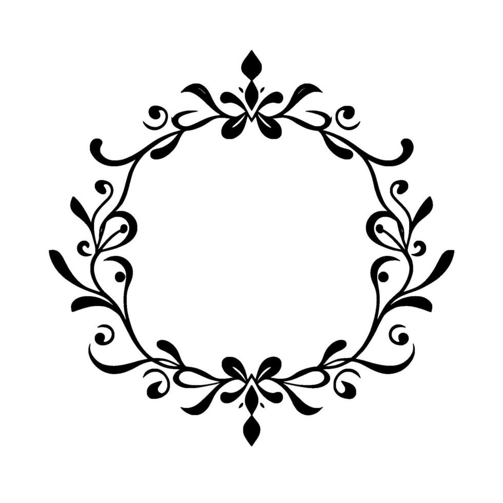 Black and White Circular Floral Ornament with Detailed Leaves, Swirls, and a Symmetric on a White Background. vector