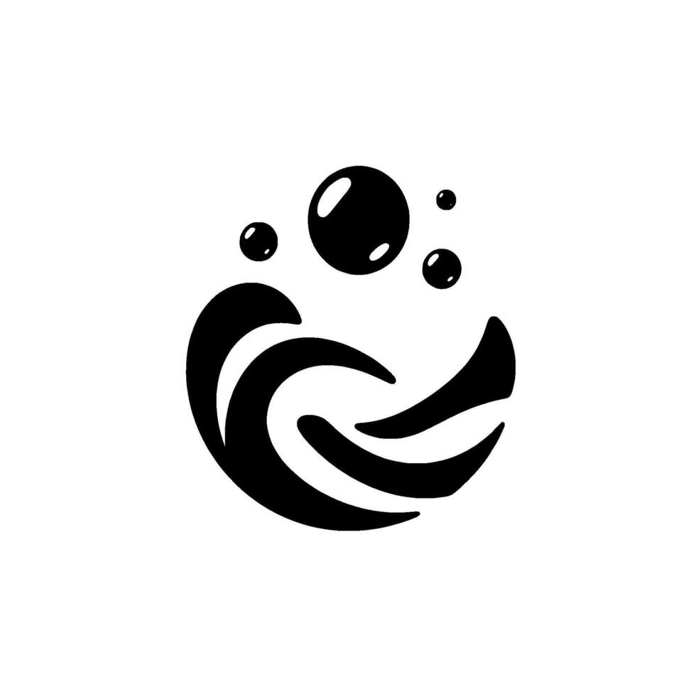 Stylized Black Wave and Bubbles on White Dynamic, Minimalist Water , Perfect for Cleansing or Aquatic Brands. vector