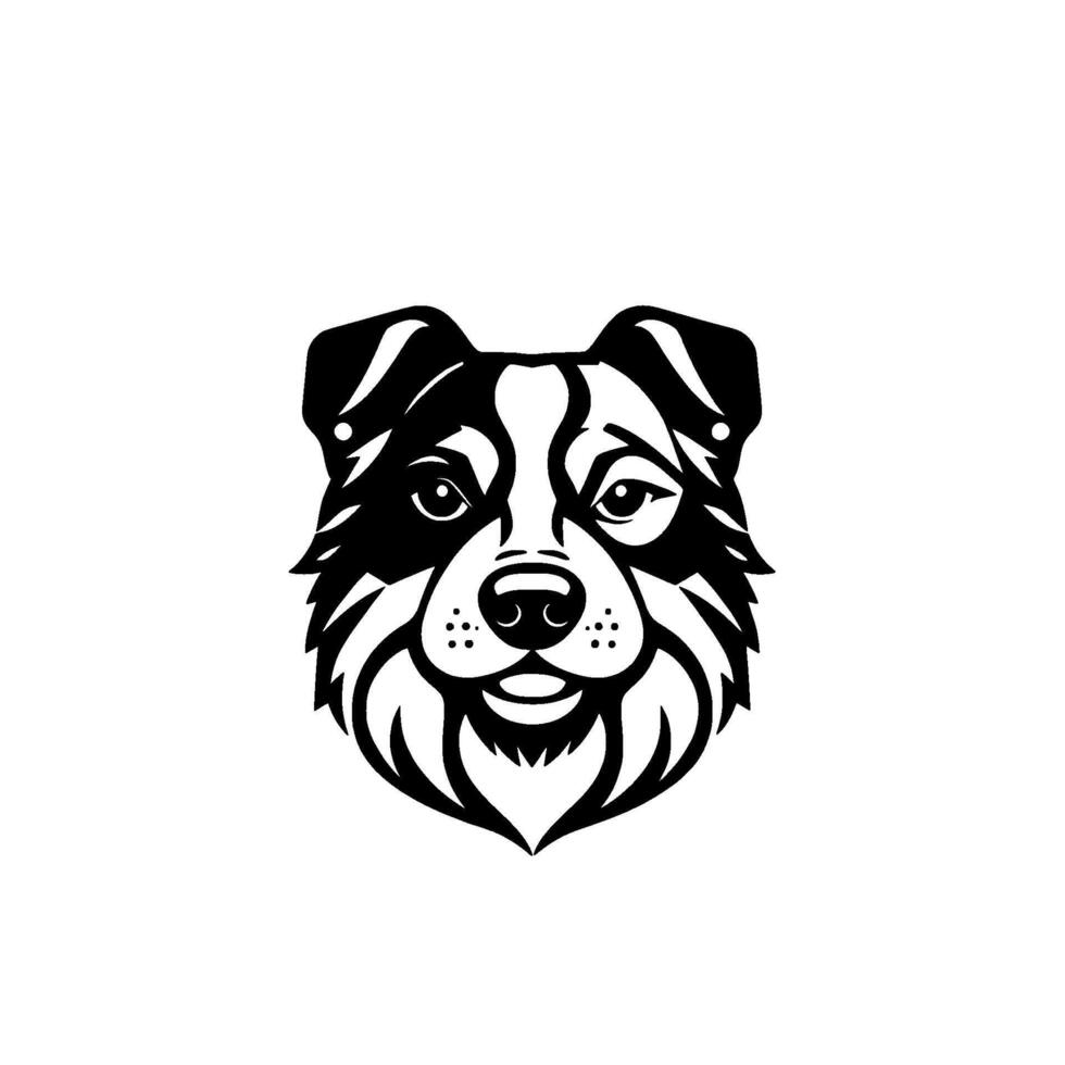 Black and White Border Collie Head, Style , FrontFacing with Detailed Fur and Facial Features, Clean . vector