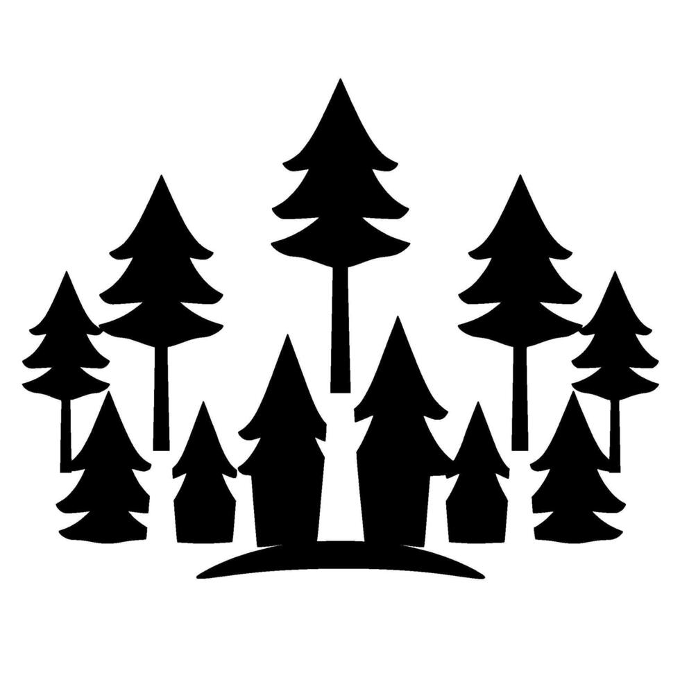 Stylized Forest Silhouette Group of black pine trees with some light gray, forming a simple against a bright white background. vector