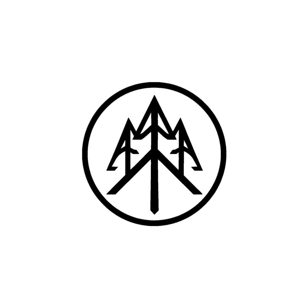 Minimalist forest within a black circle, featuring stylized pine trees, against a crisp white background, evoking wilderness and nature. vector