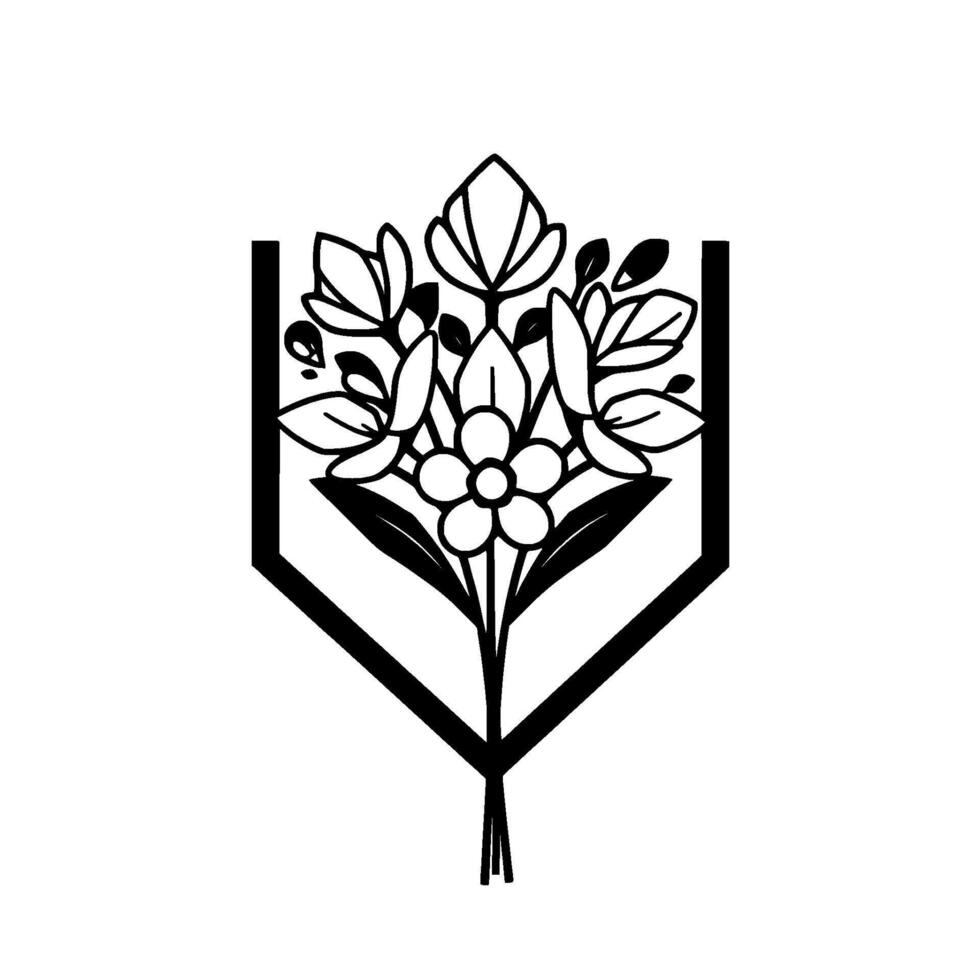 Monochromatic Floral Arrangement in Shield Delicate Outlines, Minimalist Art, and Symbolic Floral . vector
