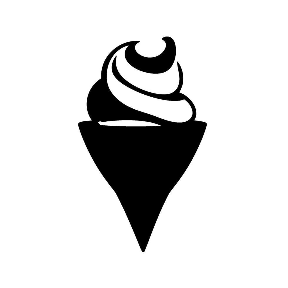 Minimalist Black and White Illustration of a Swirled Ice Cream Cone on a White Background, Representing Sweet Treats and Summer vector