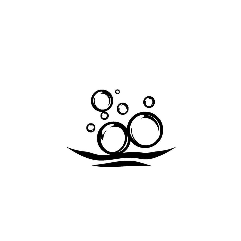 Artistic Illustration Black Ink Bubbles Rising Above Wavy Lines, Minimalist Abstract Composition, Isolated on White. vector