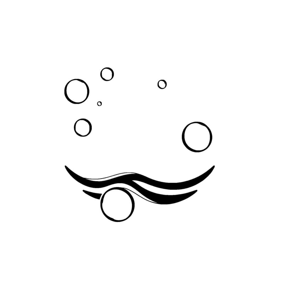 Abstract monochrome illustration featuring a stylized ocean wave and floating circles, evoking a sense of calm and fluidity. vector