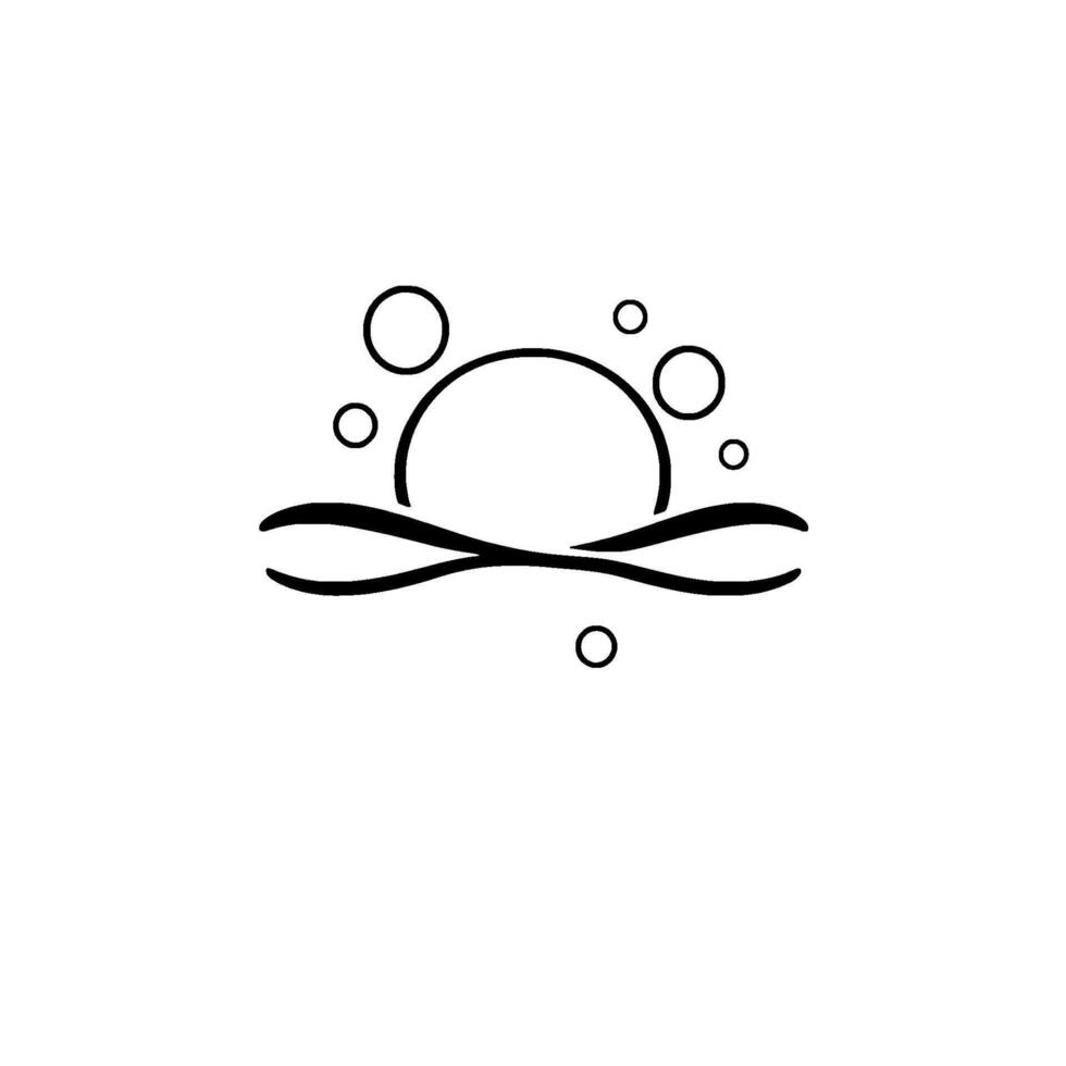 Minimalist Black and White Silhouette of Sunset Over Water with Floating Bubbles, Clean and Simple vector