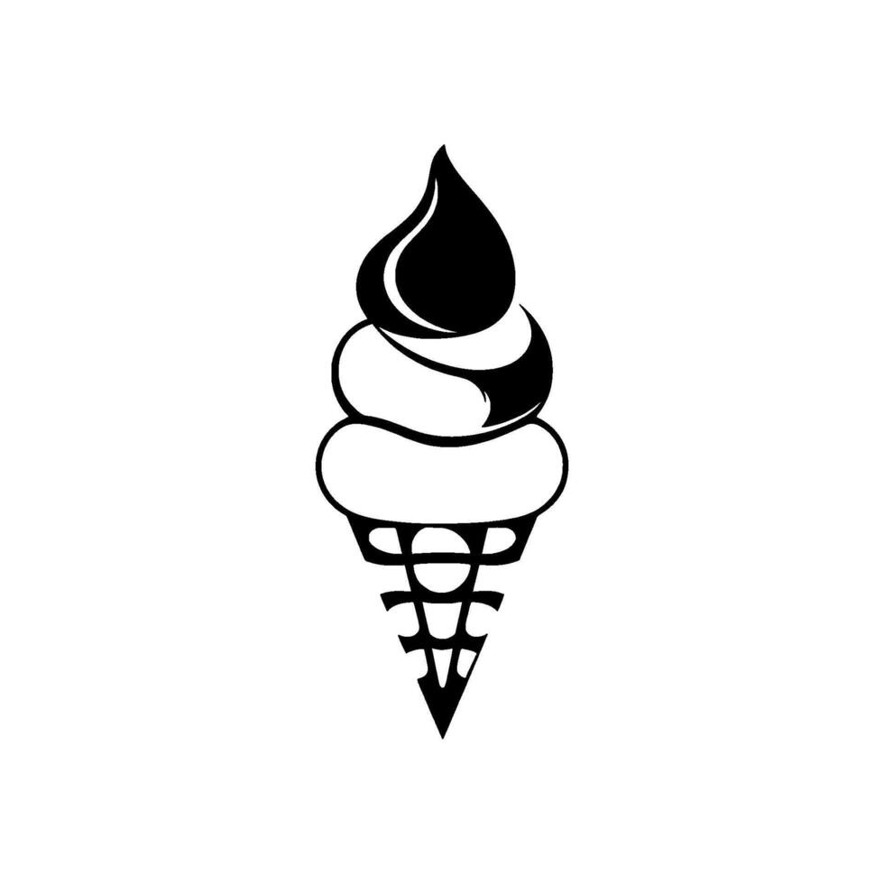 Monochromatic Ice Cream Cone A illustration featuring layered soft serve with detailed waffle cone, minimal style. vector