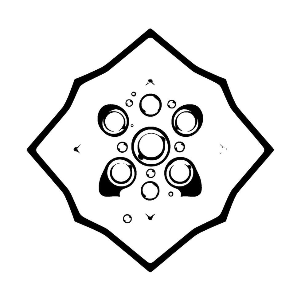 Abstract symmetrical black and white featuring concentric circles within a diamondshaped frame, minimalist aesthetic. vector