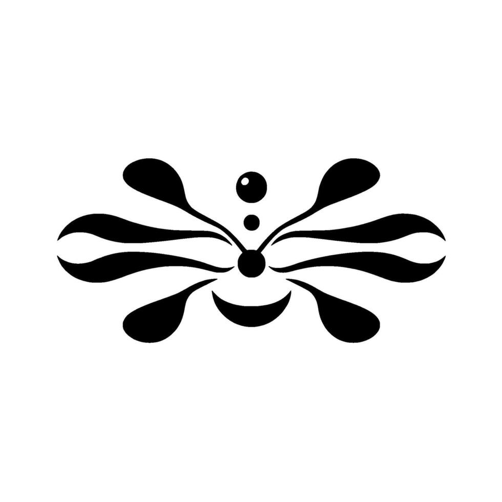 Abstract black and white floral with rounded petallike shapes arranged symmetrically, minimalist style. vector