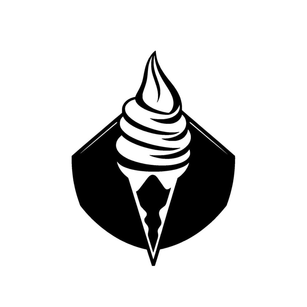Bold Black and White Ice Cream Cone Within a Geometric Frame, Minimalist . vector