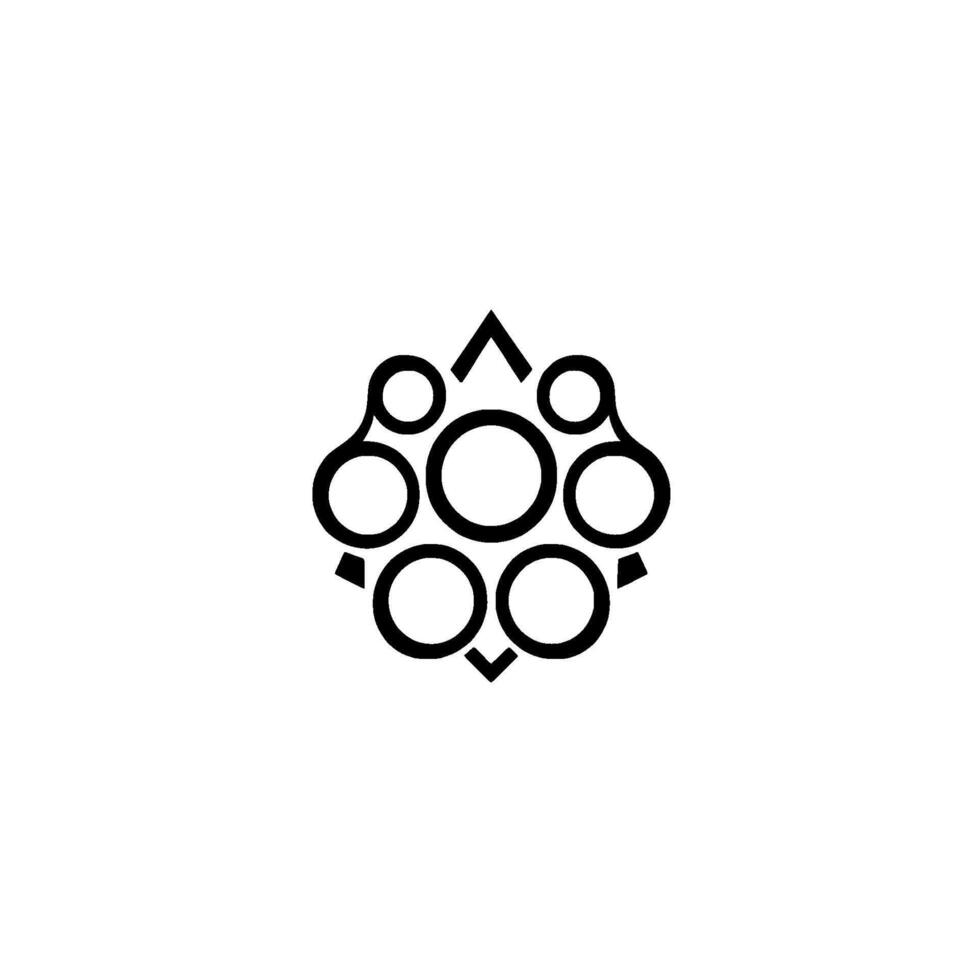 Geometric black and white featuring a cluster of circles within a diamond and triangle outline, minimalist and balanced. vector