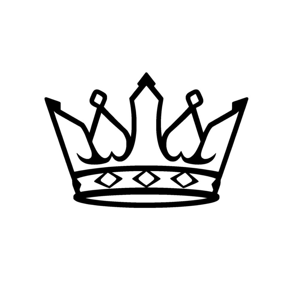 Bold Black and White Illustration of an Ornate Royal Crown with Diamond Embellishments, Isolated on White, Symbolic of Power, Royalty, and Prestige. vector