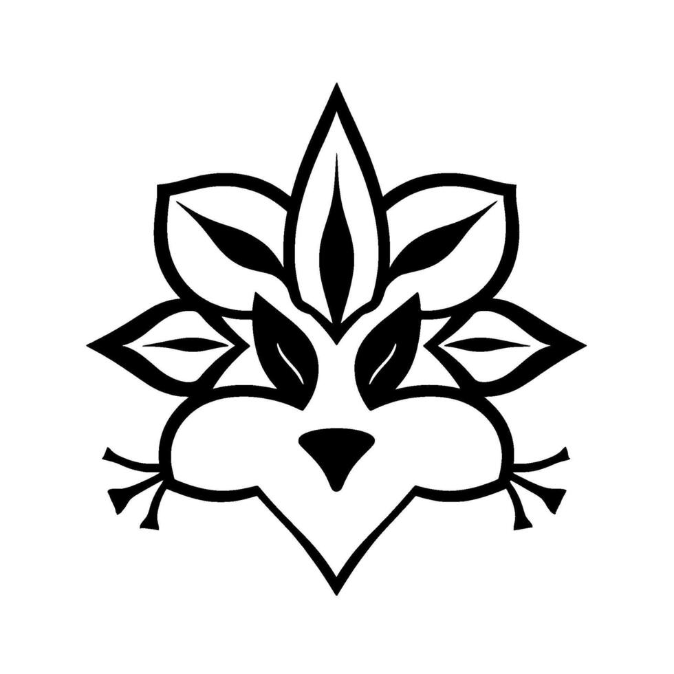 Floralfeline hybrid , symmetrical black and white evoking nature, harmony, and whimsical charm. vector