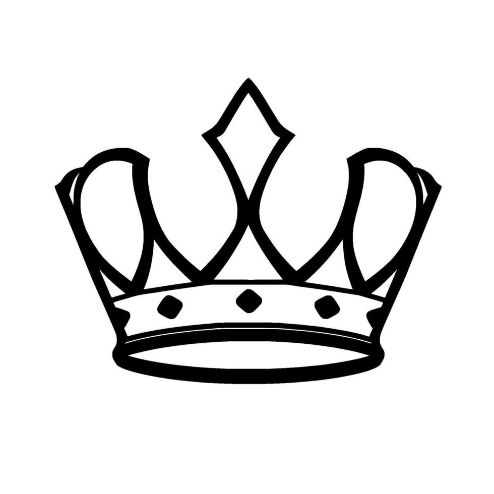 A bold, stylized, symmetrical black and white illustration of a royal crown, emphasizing simple lines, form, and minimalist aesthetics. vector
