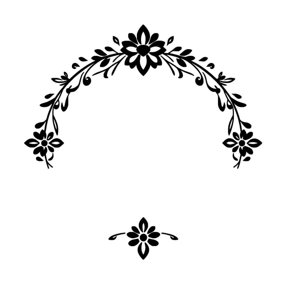 Ornate Black Floral Archway and Accent on White Background Decorative Element for Invitations, Announcements, or Projects. vector
