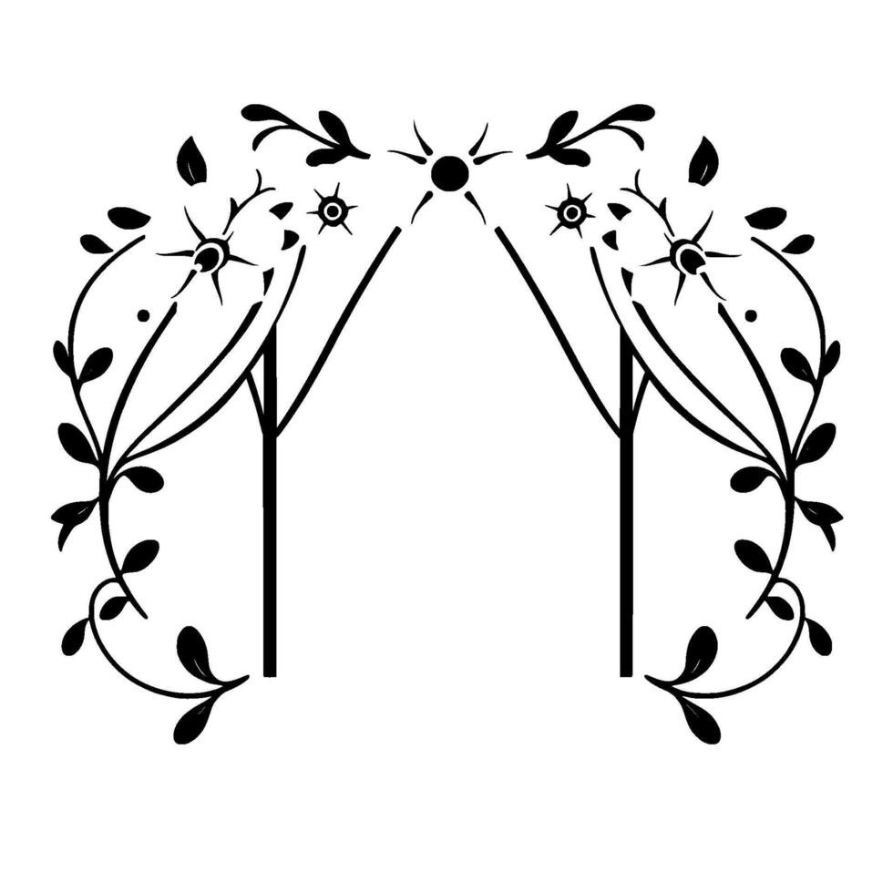 Elegant Black White Botanical Archway Featuring Floral Accents and Leafy Vines for Decorative Use. vector