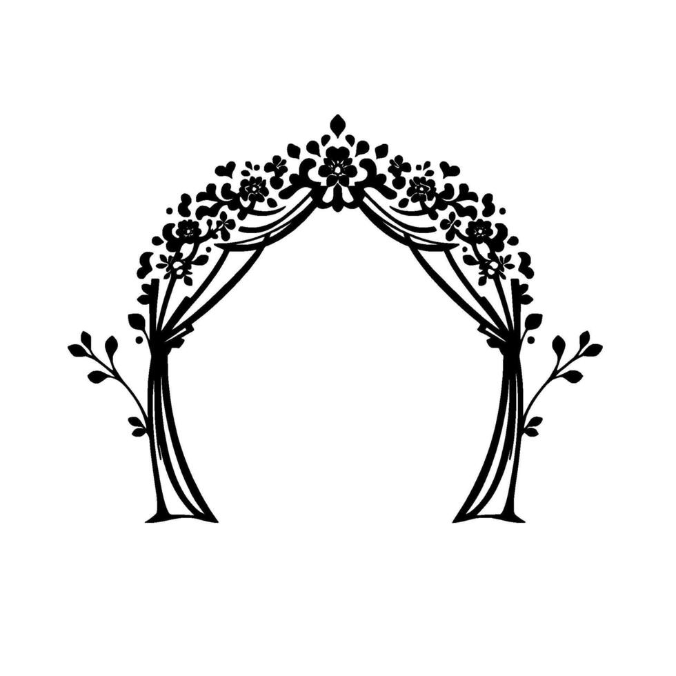 Elegant Black and White Floral Archway for Ceremonies, Featuring Ornate Blossoms and Graceful Curvature, Ideal for Weddings, Engagements, and Special Events. vector