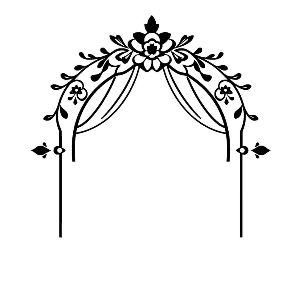 Decorative Black Floral Archway with Elegant Lines, Vines, and Subtle Drapes, Isolated on White, a Minimalist . vector