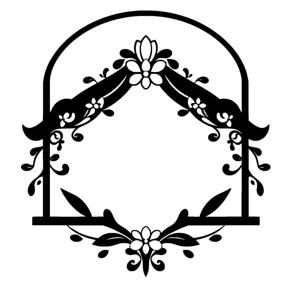 Ornate Black and White Floral Archway Frame with a Symmetrical , Perfect for Invitations and Embellishments. vector