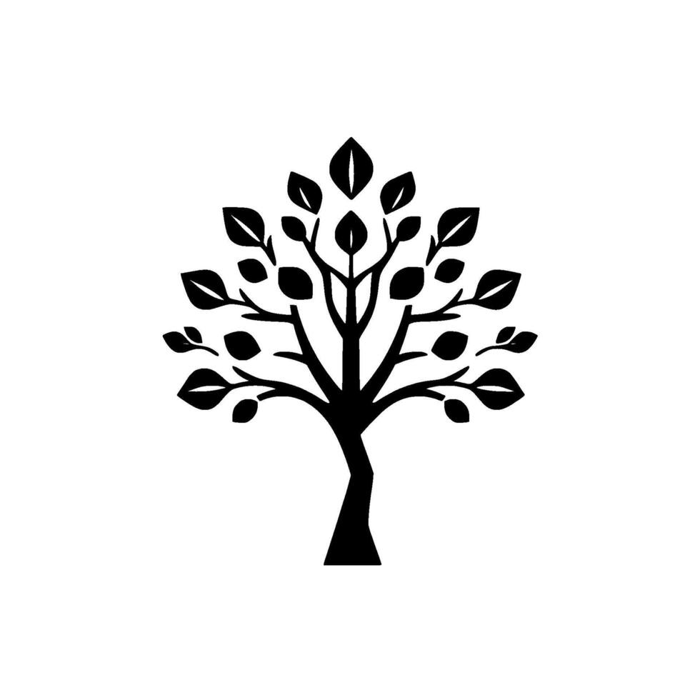 Simple Black Tree Silhouette with Lush Leaves on a Clean White Background, Minimalist Botanical Illustration. vector