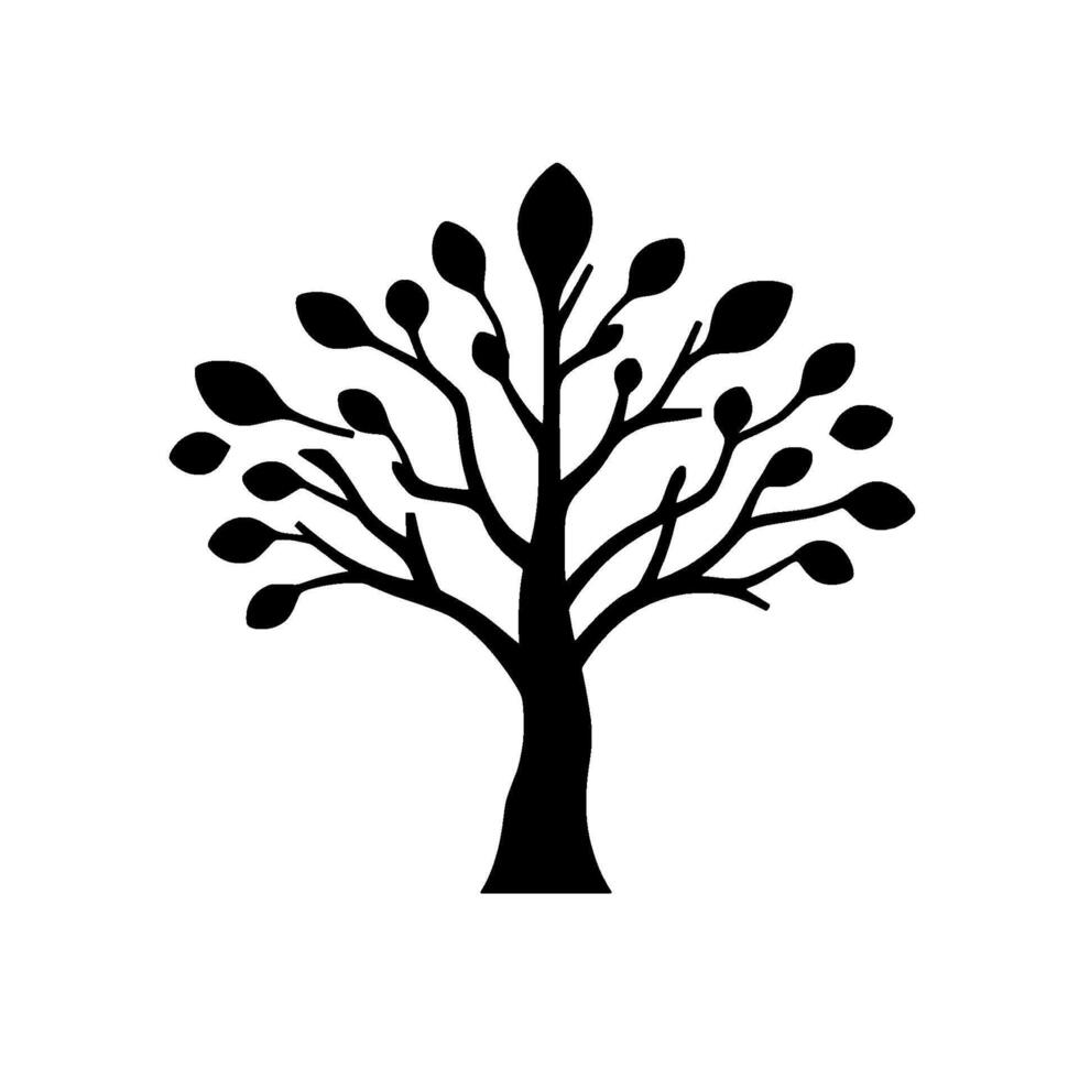 Simplistic Black Silhouette of a Young Tree with Rounded Leaves Against a Pure White Background, Ideal for or Illustration. vector