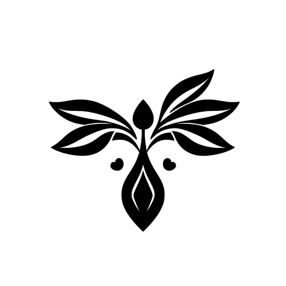 Symmetrical Black Floral Motif on White Elegant Leaf and Heart Arrangement in a Clean, Minimalist . vector
