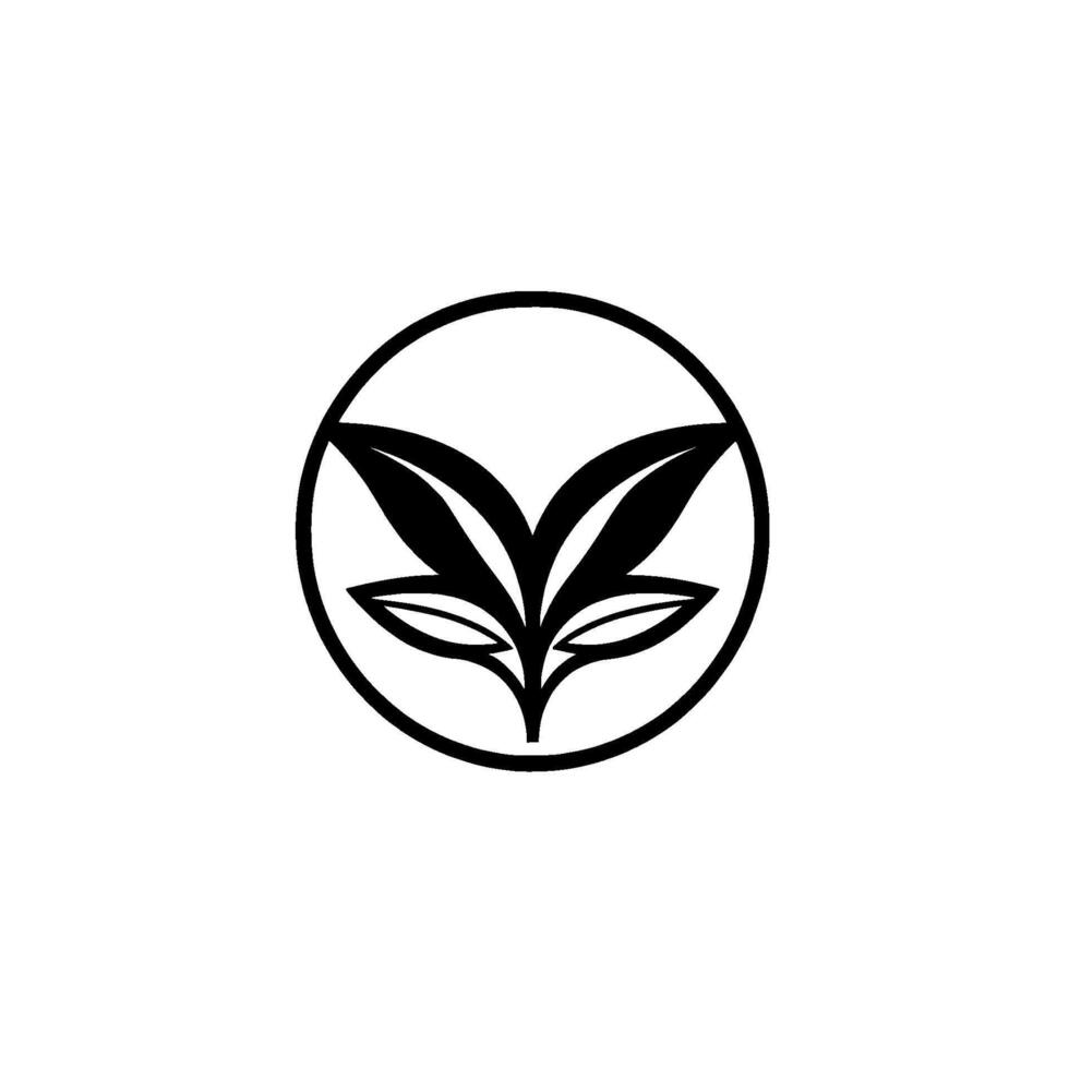 Stylized Black and White of Abstract Leaves within a Circle, Minimalist and Clean for EcoFriendly Brands. vector