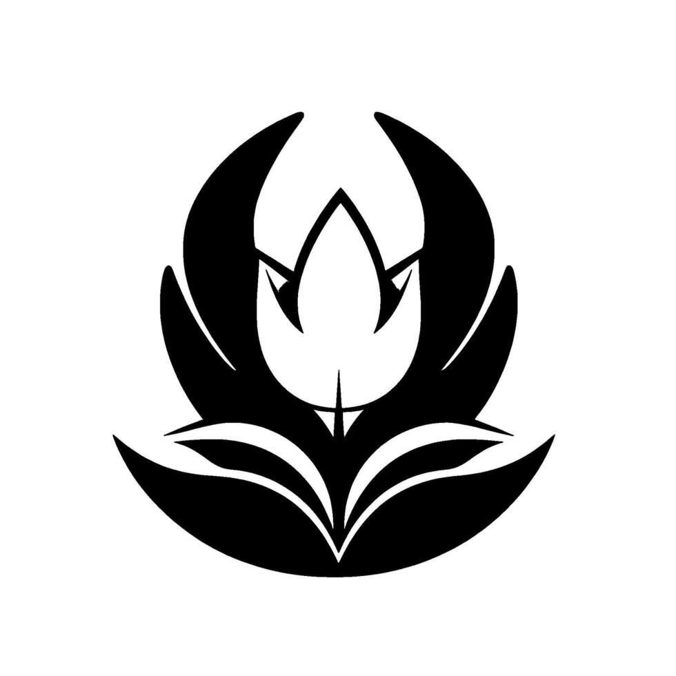 Abstract Black and White Floral with Stylized Petals and a Central Point on a Clean White Background vector