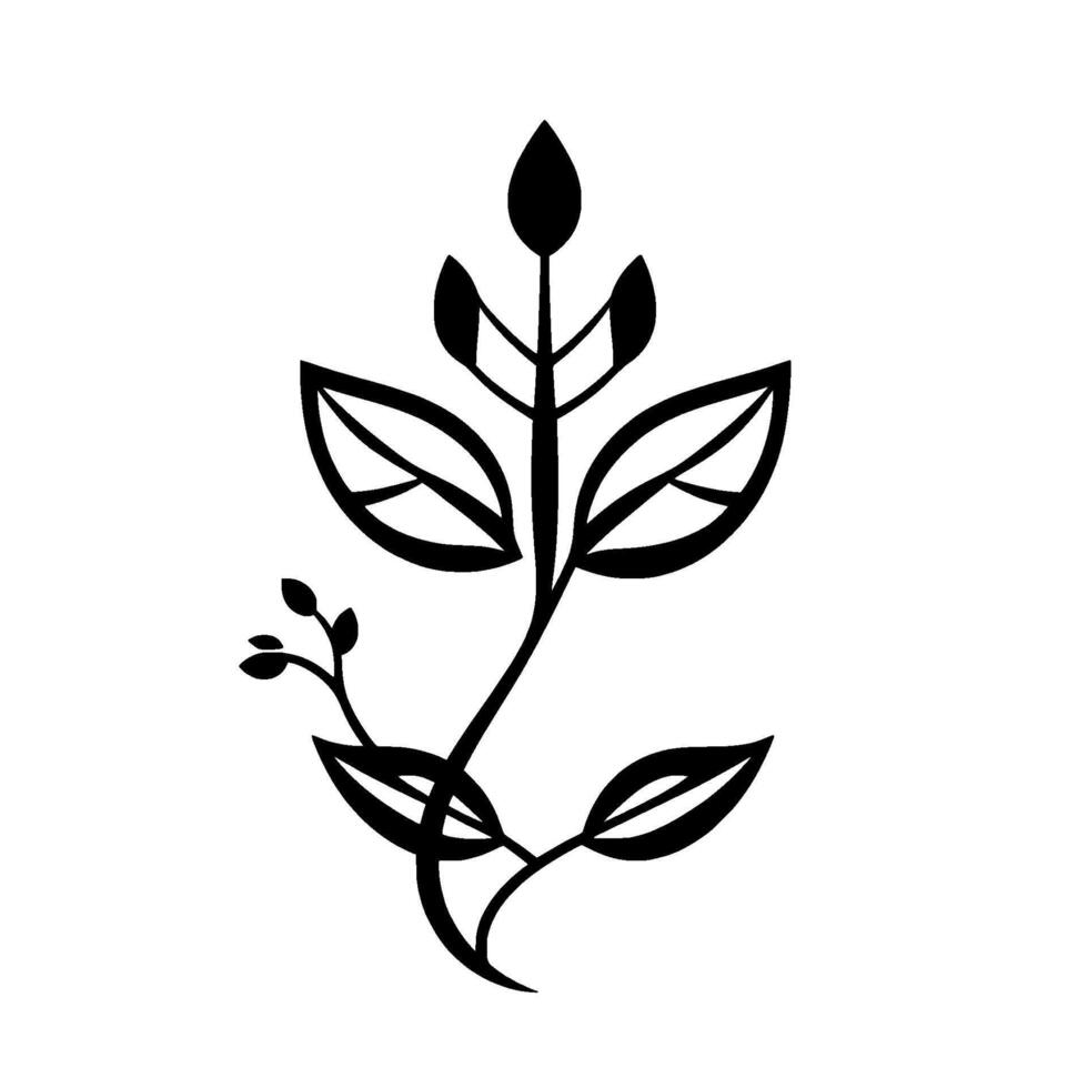 Minimalist, Black and White Floral Illustration of a stylized Vine with leaves. vector