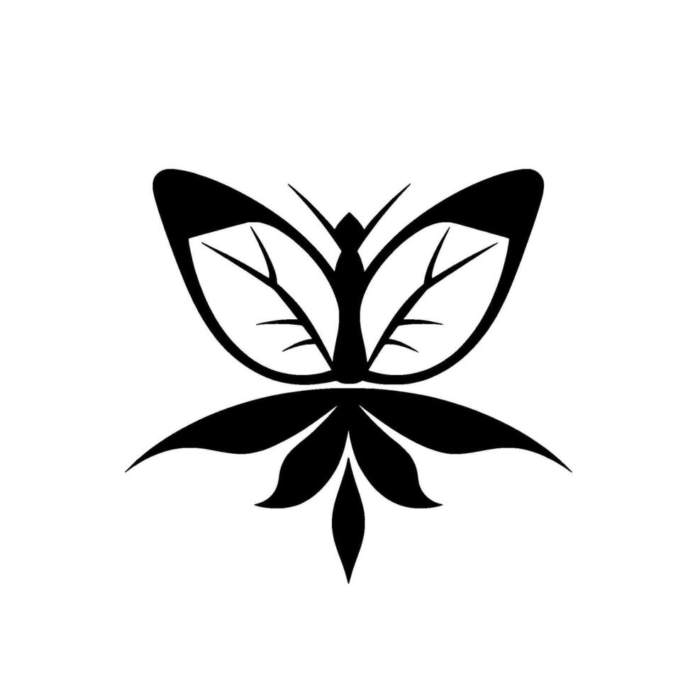 Symmetrical Black Floral with LeafShaped Wings and Detailed Veins, Isolated on White Background. vector