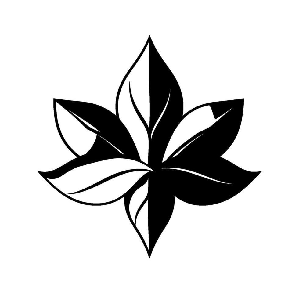 Symmetrical Black and White Stylized Floral with Leaflike Petals Against a Clean White Background. vector