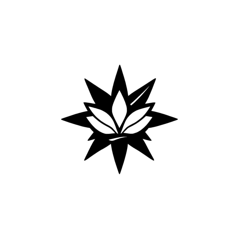 Abstract Black and White Lotus with Starburst , Isolated on White, Minimalist and Geometric. vector