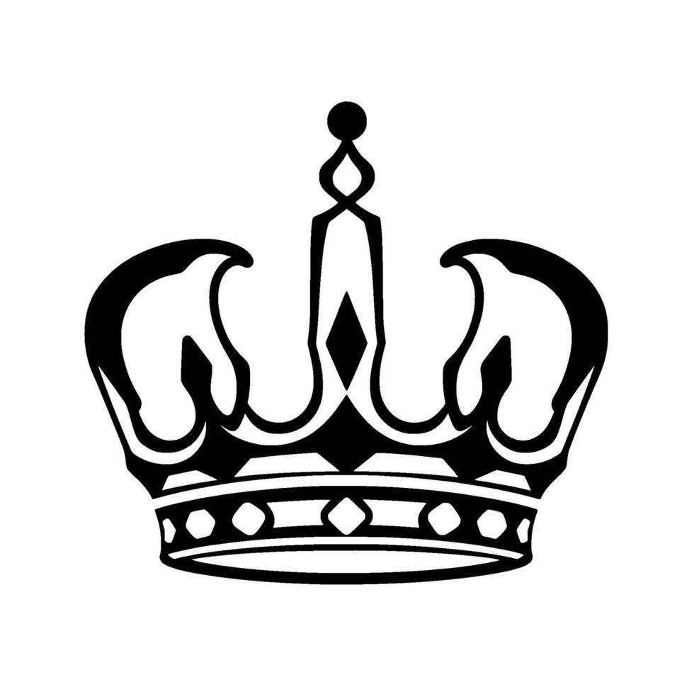 A bold, black and white depiction of a royal crown with intricate detailing, symbolizing power and authority against a clean white backdrop. vector