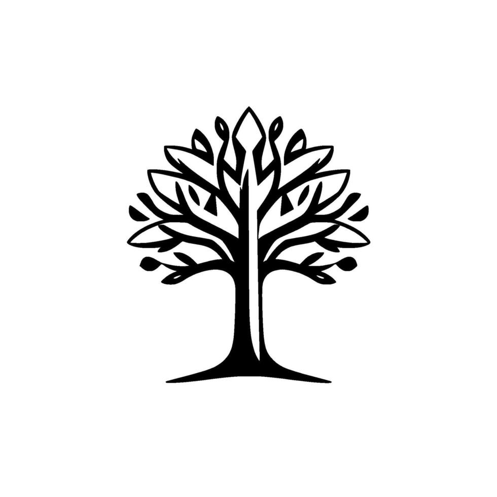 Minimalist Black Tree Silhouette on White Elegant, Geometric for NatureInspired Graphics and Logos. vector