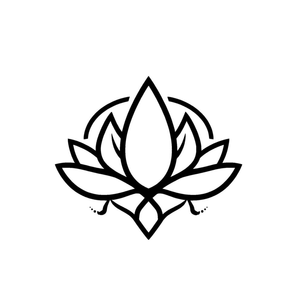 Minimalist Black Lotus Flower , Geometric , Symbol of Purity, Spirituality, and Enlightenment, Isolated on White. vector