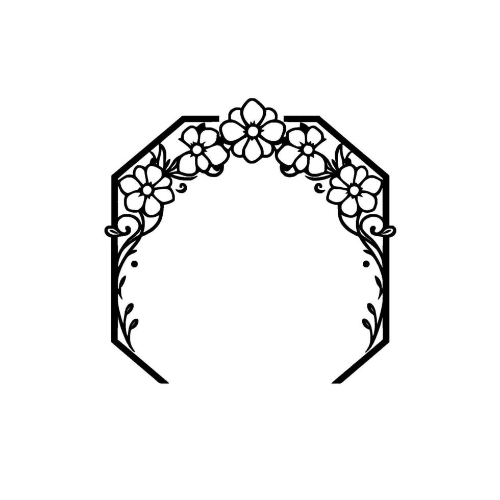 Elegant Black and White Floral Archway Geometric frame with delicate flowers and leaves, perfect for invitations. vector