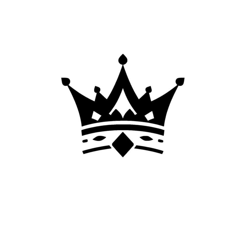 Illustration of a regal black crown, centered on a stark white background, emphasizing royalty and power with minimalist . vector