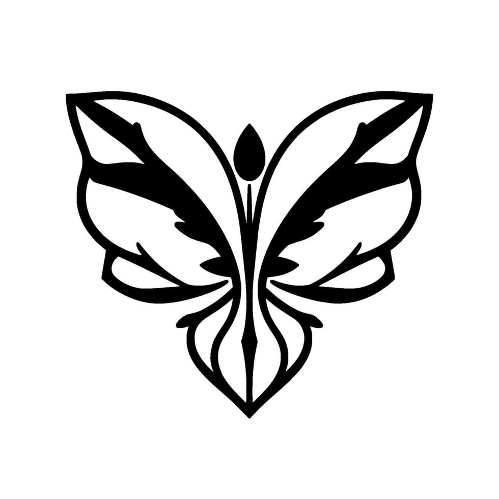 Intricate Black and White Butterfly Illustration with an Elegant, Symmetrical , Modern Line Art Style, isolated on white. vector
