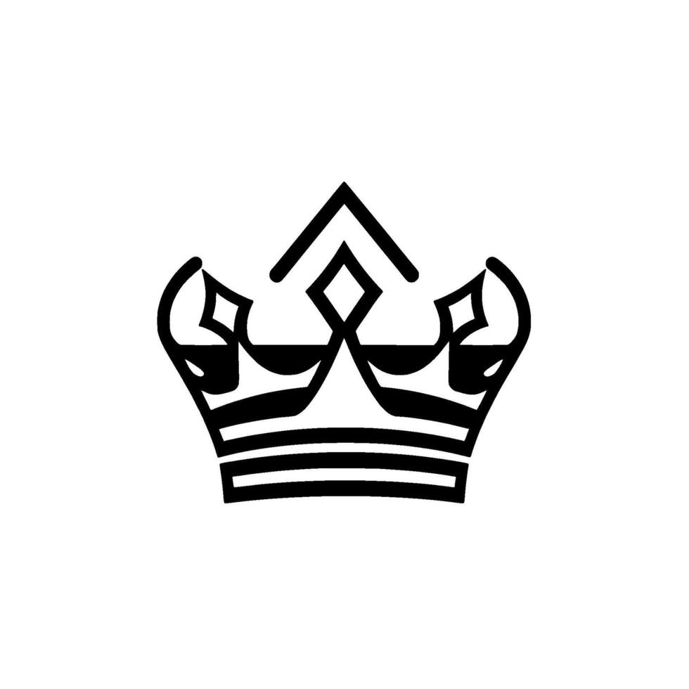 Minimalist black and white royal crown illustration with geometric diamond and arrow on a plain white background. vector