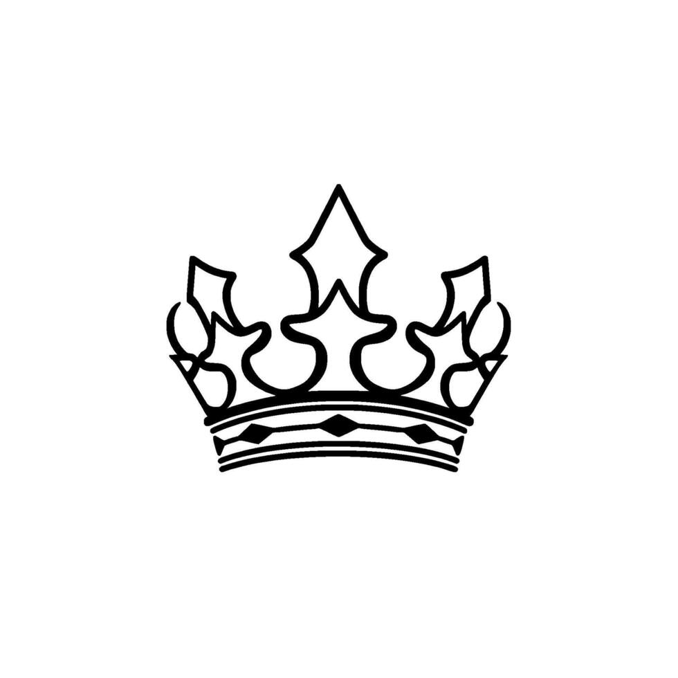 Simple, elegant line drawing of a royal crown, rendered in black on a clean white background, symbolising royalty and power. vector