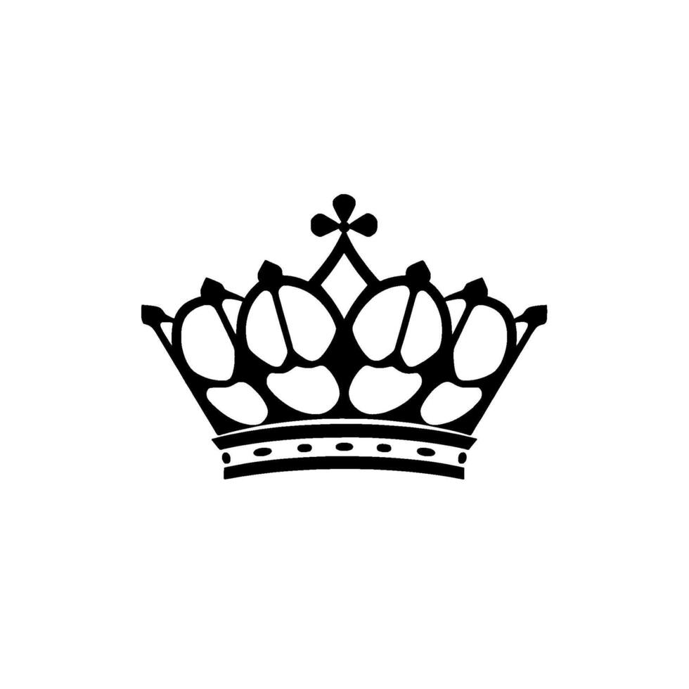 A minimalist black crown illustration with a stylized , set against a clean white background, symbolizing royalty or achievement. vector