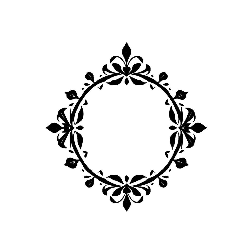 Ornate Black Floral Frame in a Diamond Shape on White Background, Symmetrical Botanical for Invitation, , or Decor. vector