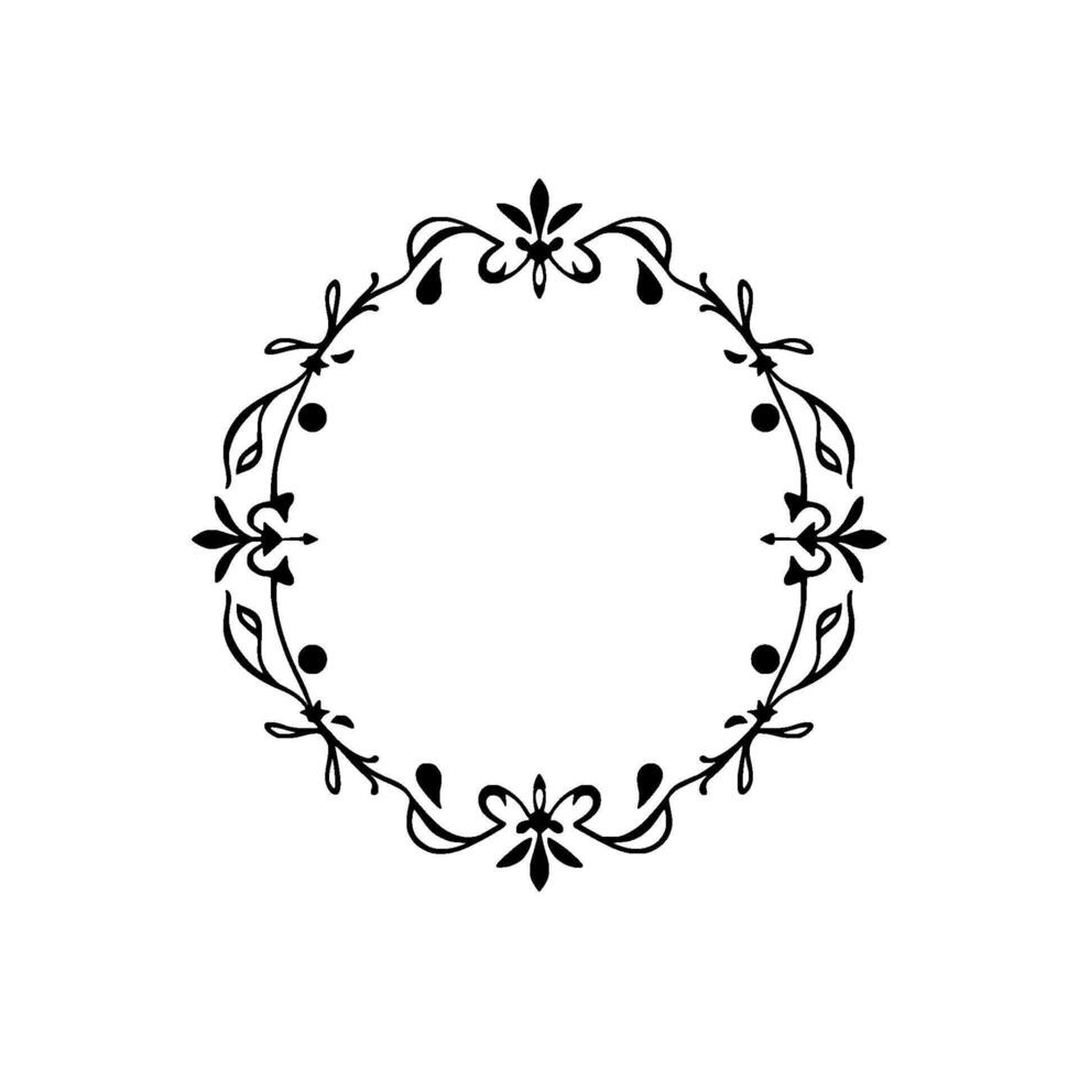 Circular, symmetrical black floral ornament , minimalist and elegant, isolated on a clean white background. vector
