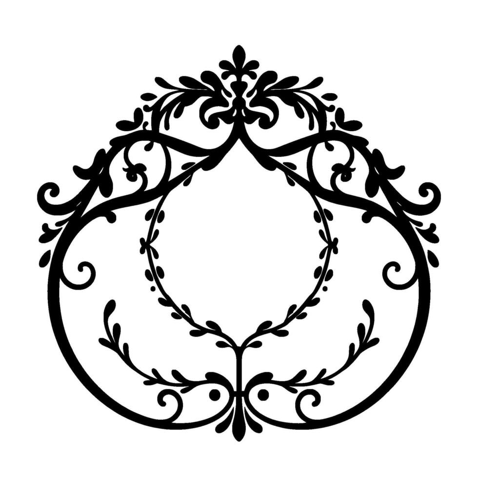 Elegant Black Floral Wrought Iron Frame with Intricate Leafy Embellishments and a Circular Central Void. vector