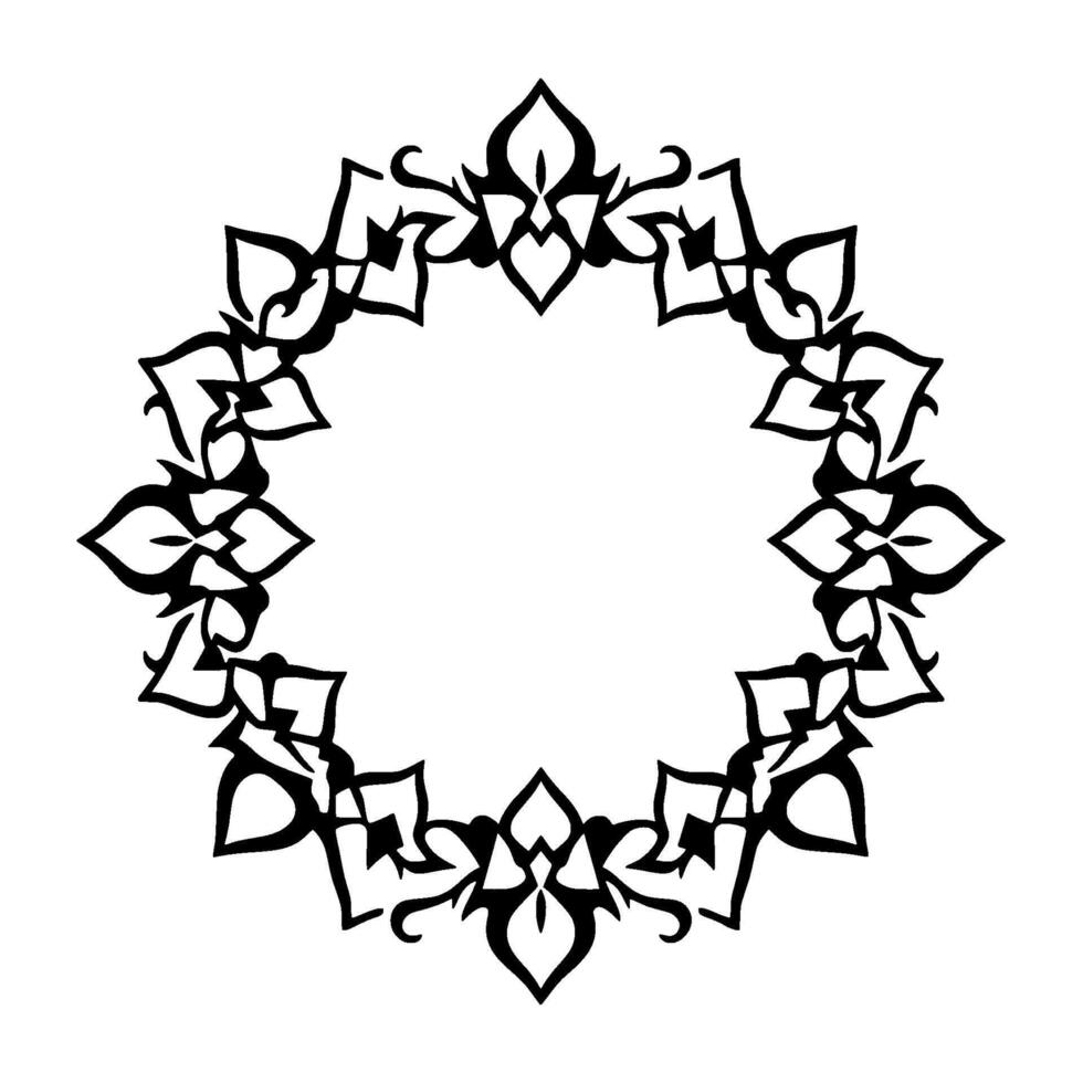 Ornate Black Floral Wreath , symmetrical and elegant, on white background. Suitable for borders or decorative elements. vector