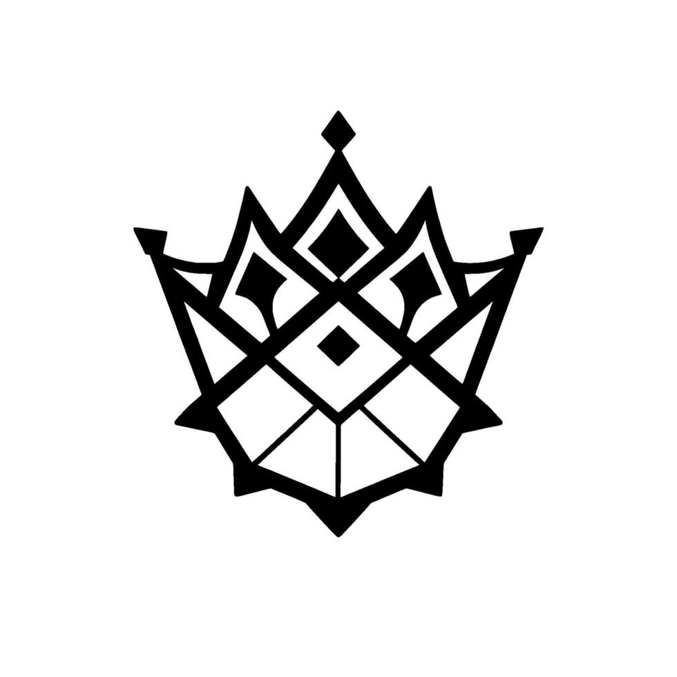 Intricate, Geometric Black and White Crown Illustration with Diamond Shapes, Spike Accents, and a Decorative , isolated on white. vector