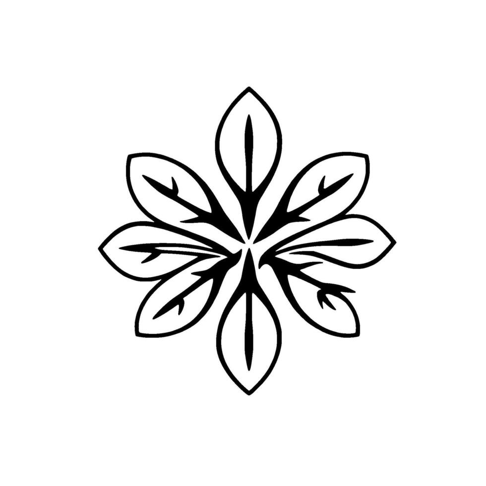 Stylized Black and White Floral with Petallike Symmetry, Centered, and Isolated on White vector