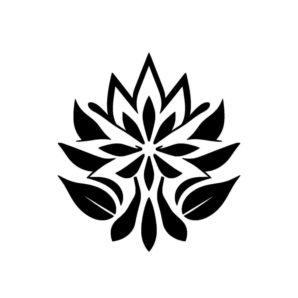 A striking black and white symmetrical floral , resembling a stylized lotus or mandala, centered on a clean white background. vector