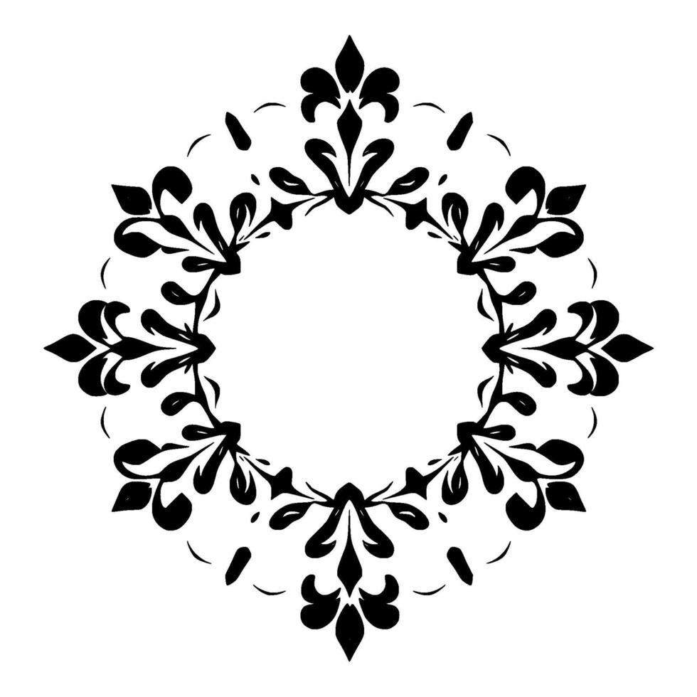 Symmetrical Black Floral Ornament in a Diamond Shape, Centered on a White Background with Negative Space. vector