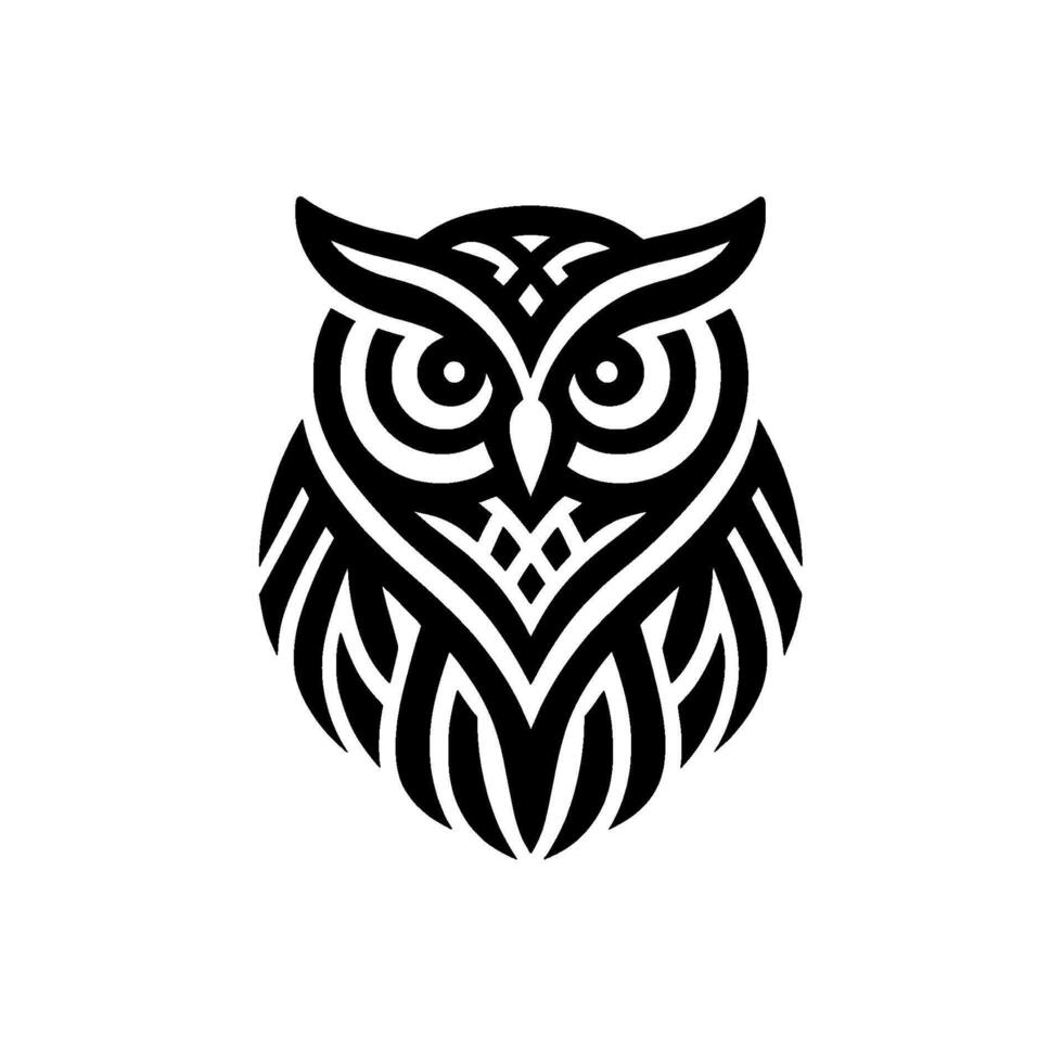 Intricate Geometric Black and White Owl on White Background, Modern Minimalist Illustration. vector